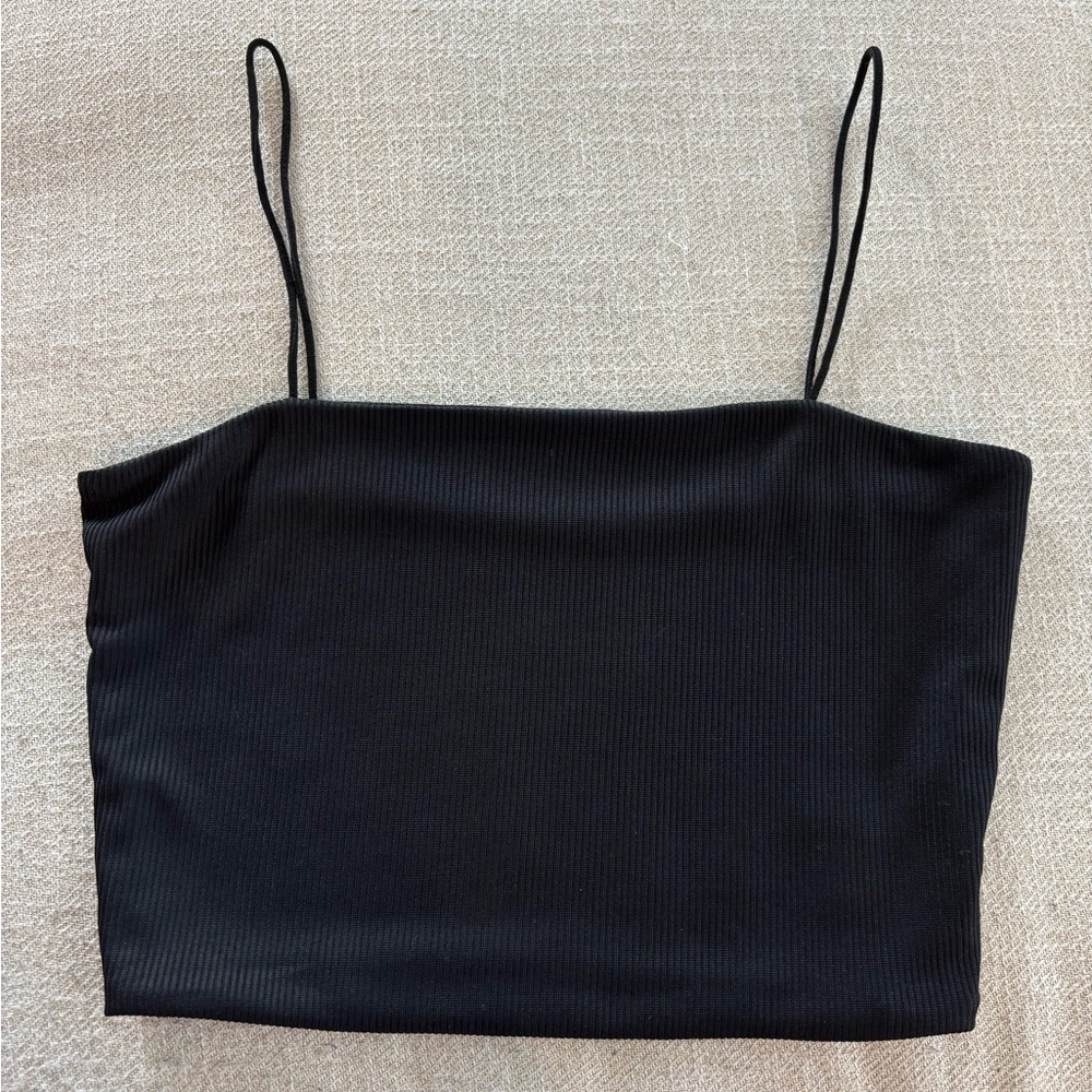 SHEIN Black Ribbed Cropped Camisole Top